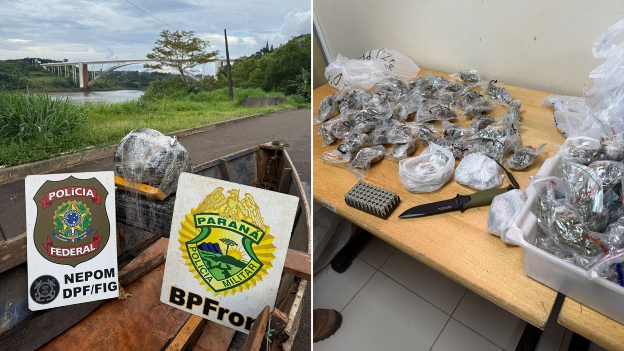 Ação integrada intercepta embarcação e apreende drogas e munições no Rio Paraná, em Foz do Iguaçu