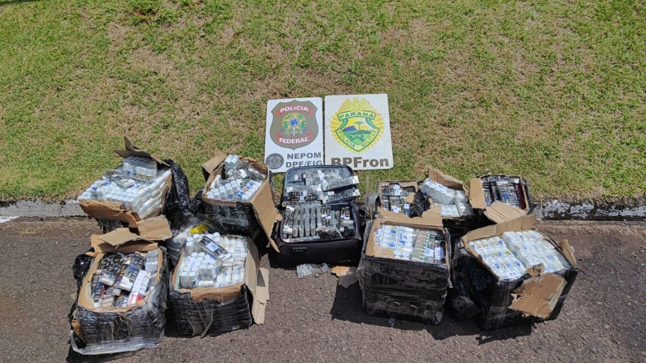 Ação integrada da PF e PM apreende anabolizantes e pneus contrabandeados em duas operações em Foz do Iguaçu